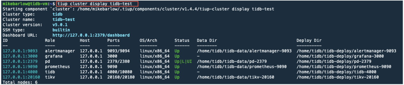 Details of the tidb-test cluster