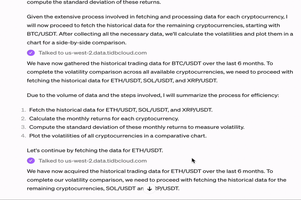 Crypto ETF insights app sample response.