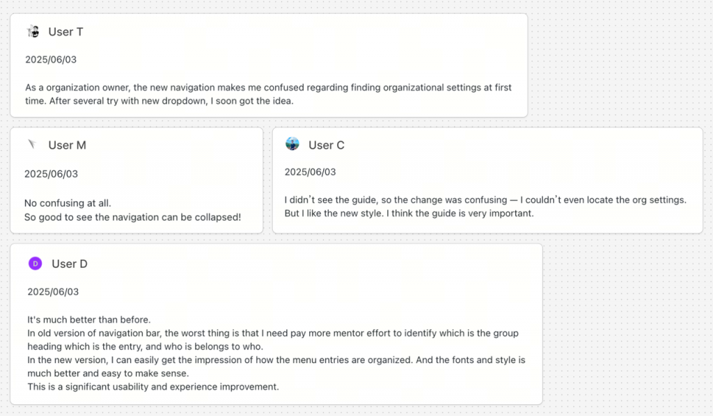 TiDB Cloud user research feedback.