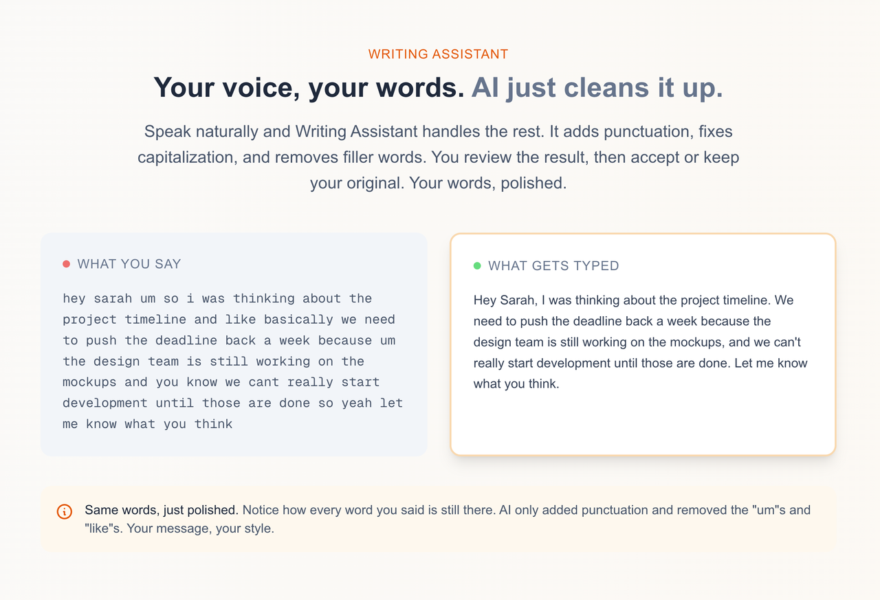 Privacy-first AI that keeps a user's words without replace the voice.