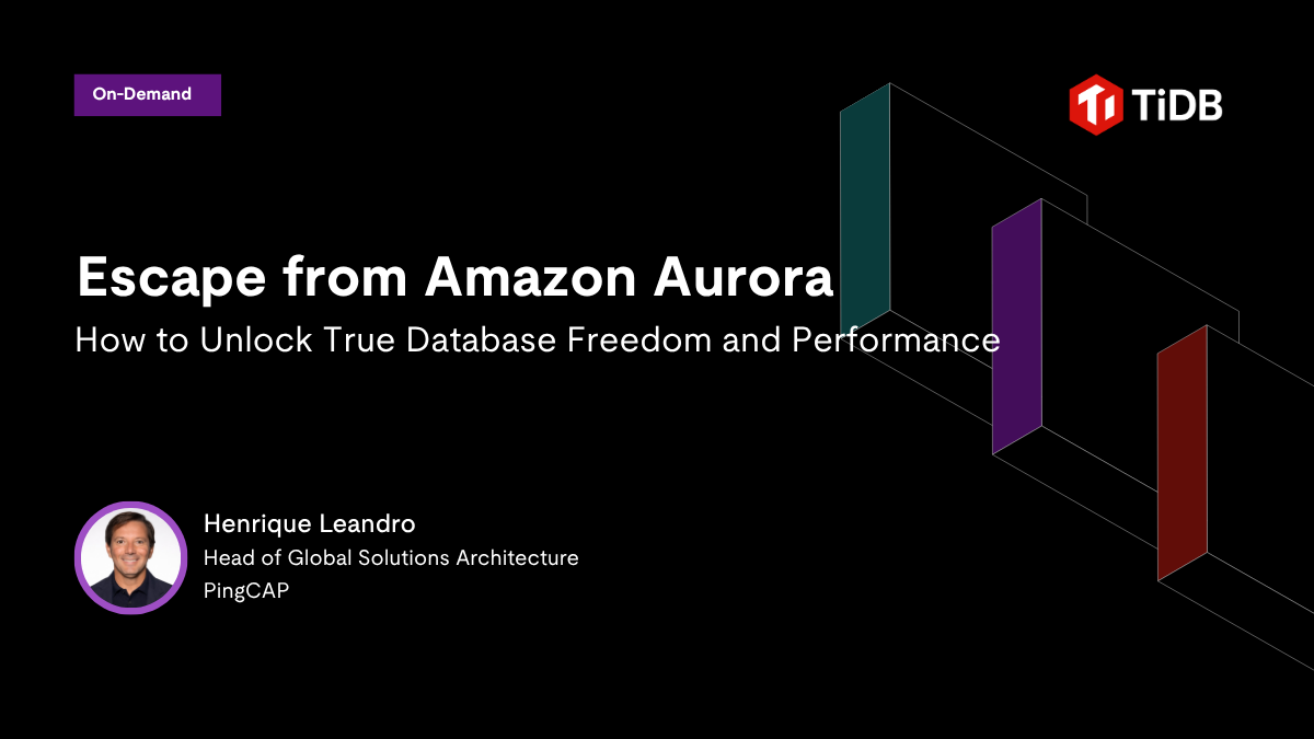 Agentic AI is raising the bar for what “modern” database infrastructure needs to handle. It is not only higher throughput. It is also burstier, more variable workloads, more short-lived environments, and faster iteration cycles driven by agents that create demand spikes and operational churn. In this webinar, we’ll show how TiDB is built to meet that reality for teams that need to move fast without inheriting enterprise-level overhead. We’ll walk through how TiDB helps reduce cost surprises, simplifies operations through a unified platform (transactions + analytics + AI-ready capabilities), and stays resilient as workload patterns shift. You’ll walk away with guidance on: Designing for agent-driven burstiness and hyper-elastic demand (and what to prioritize in the data layer) Consolidating transactional, analytical, and AI workloads to cut pipeline sprawl and operational overhead Scaling without re-architecting as tenants, data, and traffic grow (no sharding-first mindset) Keeping costs aligned with real usage by minimizing idle capacity and improving cost predictability during spikes