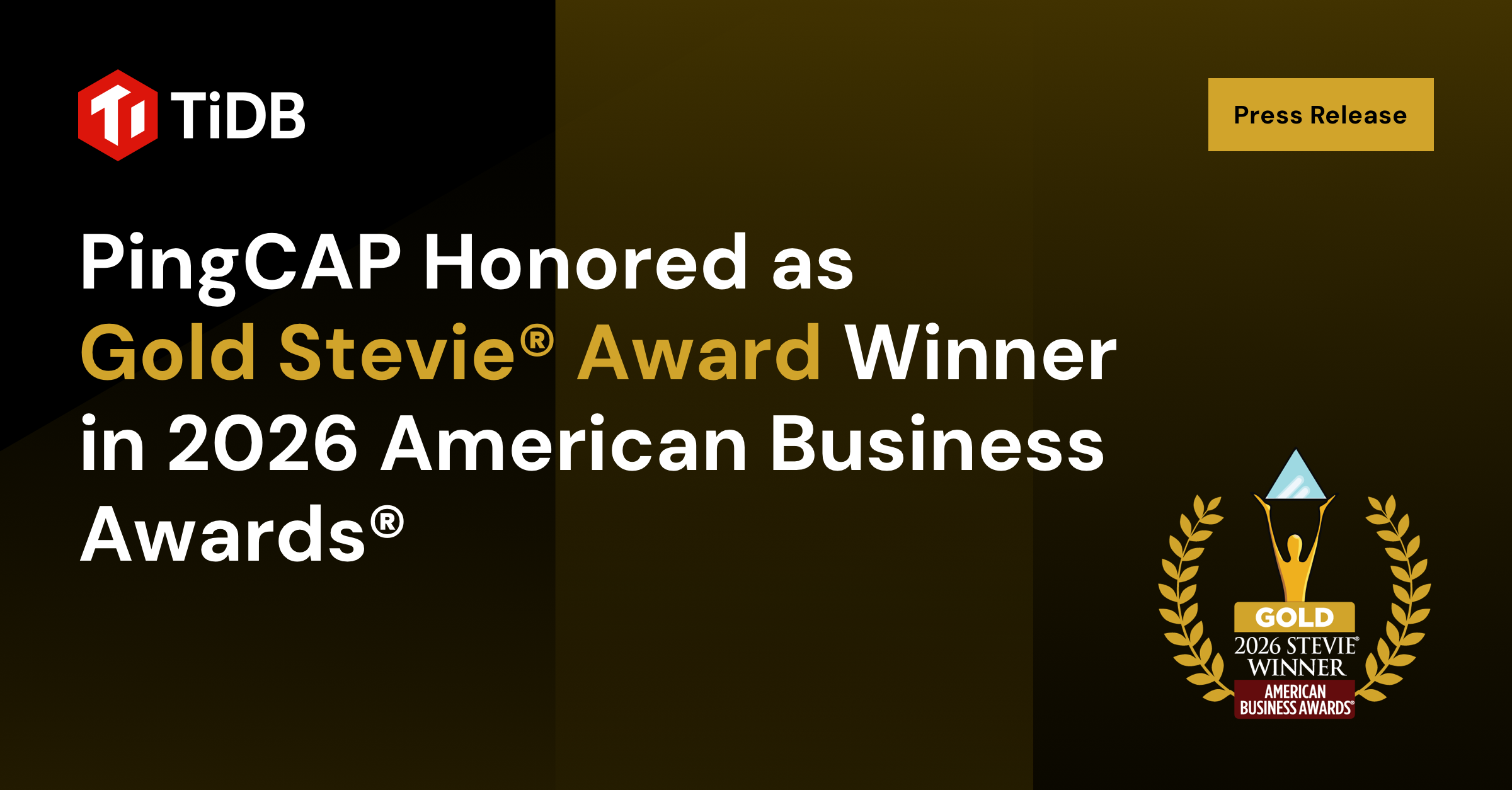 PingCAP Wins 2026 Gold Stevie Award for TiDB X